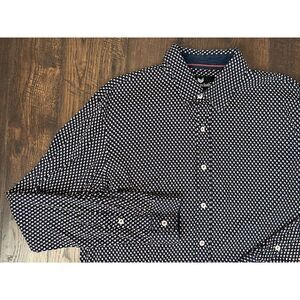 Buttercloth Abstract Button‎ Shirt Large Navy Blue Outdoors All Over Prep Mens